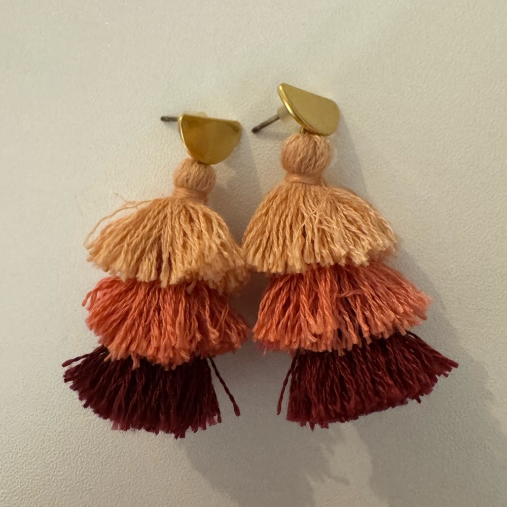 Madewell Gold and Pink and Red Tassel Earrings